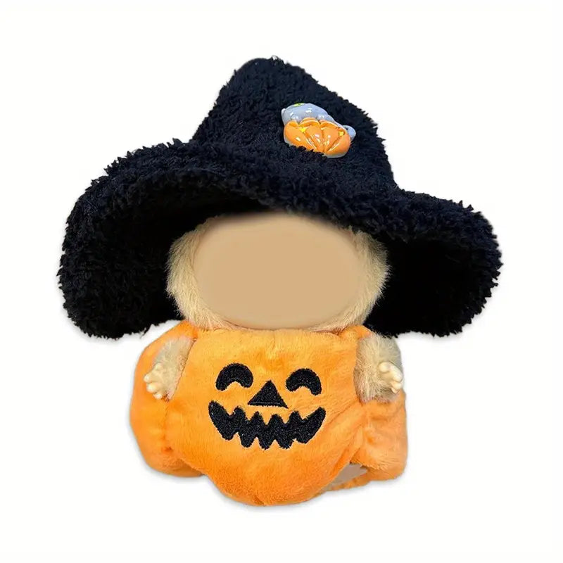 Labubu Halloween Pumpkin Overalls & Witch Hat Plush Outfit - Halloween Theme