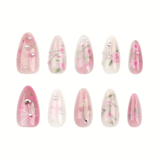 Pink Garden Bow Press On Nails - 24 piece
