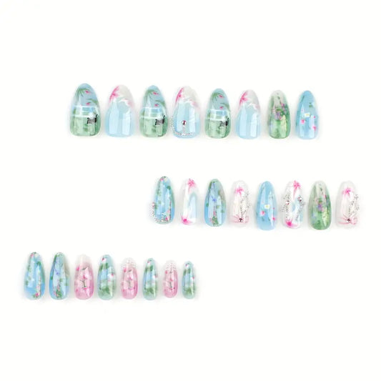 Blue Dream Garden Press On Nails - 24 Pieces