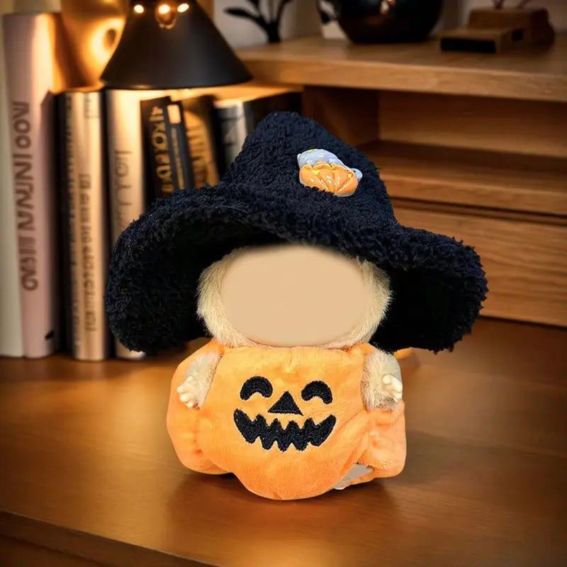 Labubu Halloween Pumpkin Overalls & Witch Hat Plush Outfit - Halloween Theme