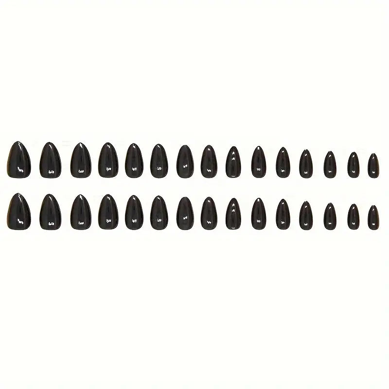Glossy Black Press On Nails - 24 Pieces
