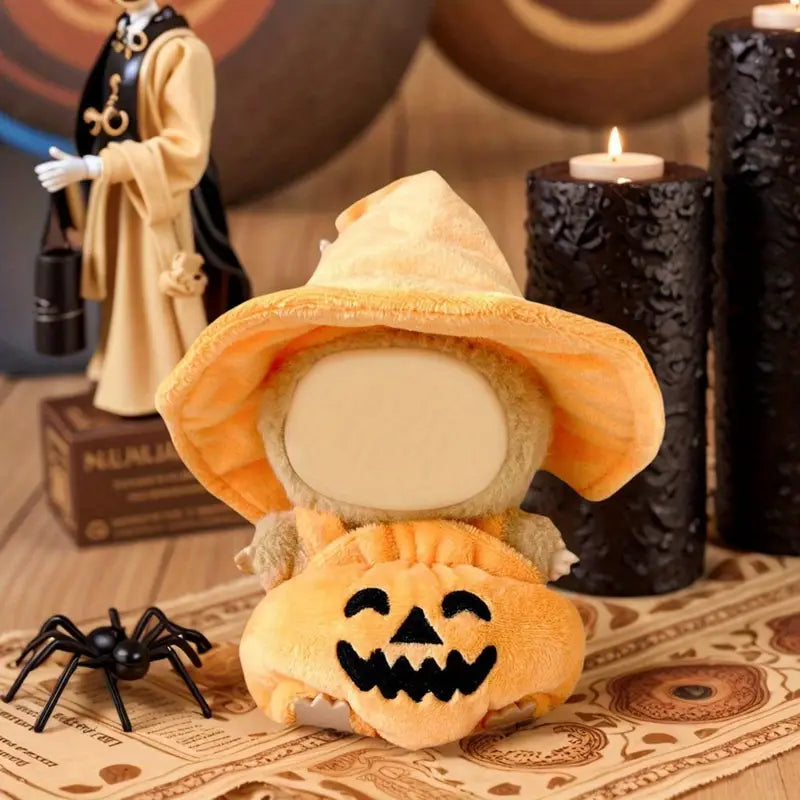 Labubu Halloween Pumpkin Overalls & Witch Hat Plush Outfit - Halloween Theme