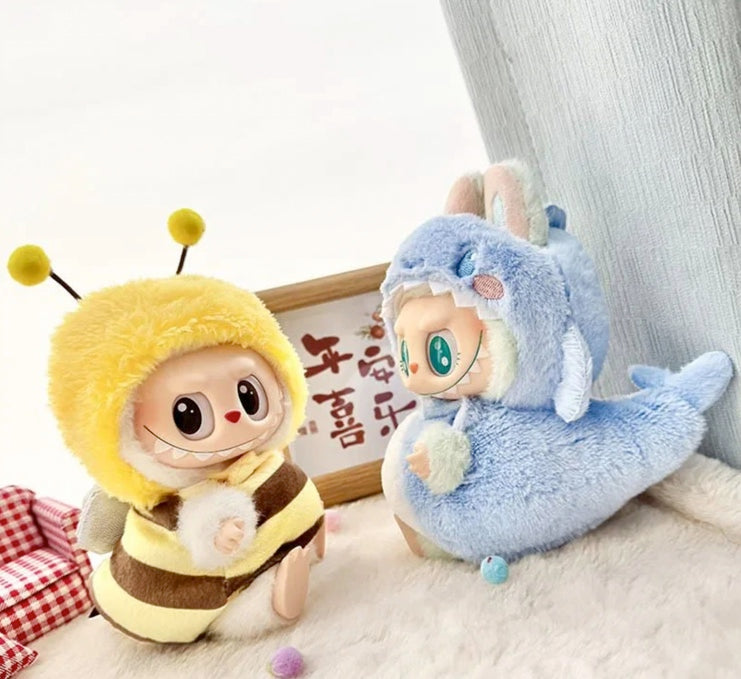 Zibuya exclusive Labubu streetwear bee costume with plush hoodie, cute Asian collectible for plushie lovers and blind box fans