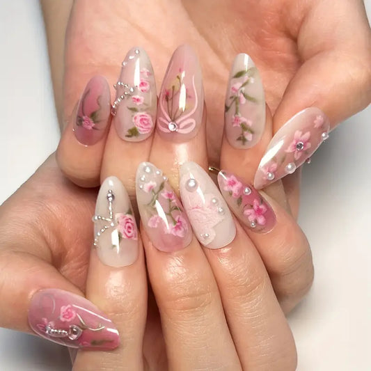 Pink Garden Bow Press On Nails - 24 piece