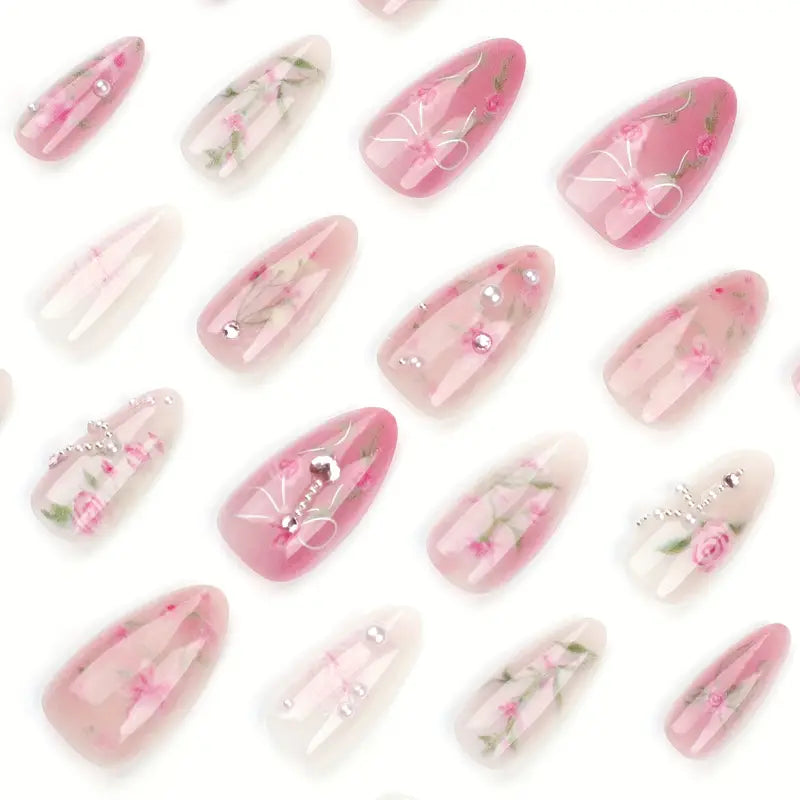 Pink Garden Bow Press On Nails - 24 piece