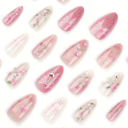 Pink Garden Bow Press On Nails - 24 piece