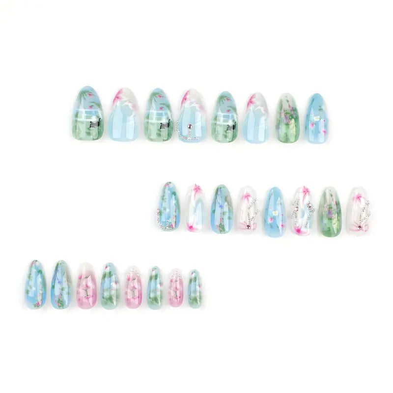 Blue Dream Garden Press On Nails - 24 Pieces