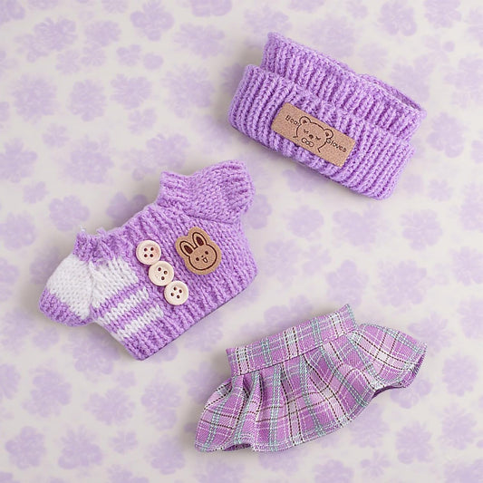 Labubu Cozy Purple Knitted Sweater with Plaid Skirt Outfit Set – Fall Inspired (3 Items)