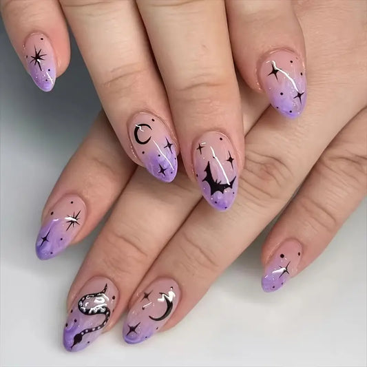 Purple Midnight Skies - Halloween Press On Nails (24 Pieces)