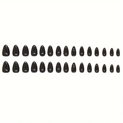 Glossy Black Press On Nails - 24 Pieces