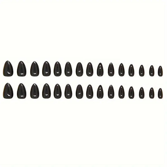 Glossy Black Press On Nails - 24 Pieces