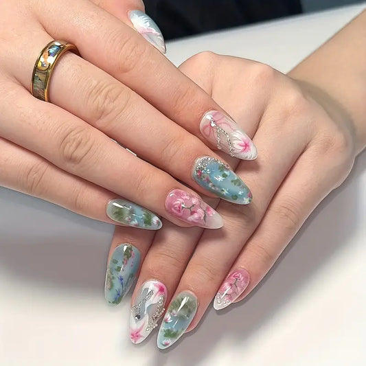 Blue Dream Garden Press On Nails - 24 Pieces