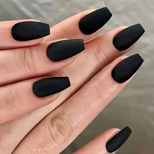 Matte Black Press On Nails - 24 Pieces