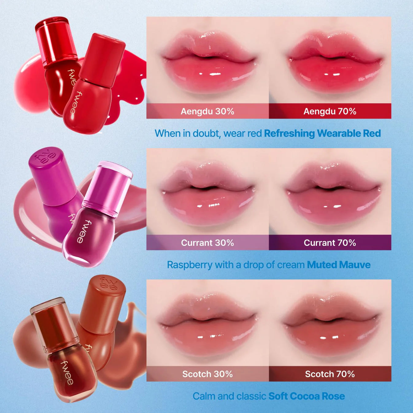 Get plump, glossy lips with Fwee 3D Voluming Gloss Currant 30%. Korean beauty favorite with rich color, smooth hydration, and a doe-foot applicator for easy application. Shop online for the best lip gloss in Canada & USA at ZIBUYA