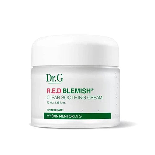 Shop Dr.G R.E.D Blemish Clear Soothing Cream at Zibuya. A dermatologist-tested Korean moisturizer with Centella Asiatica & Niacinamide to calm redness, hydrate sensitive skin, and brighten tone. Free shipping over $35 USD / $39 CAD.