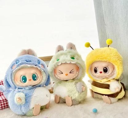 Kawaii Labubu in cozy green dinosaur onesie – Zibuya shop item.