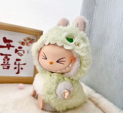 Fluffy green dino costume for Labubu dolls, perfect for collectors – Zibuya.