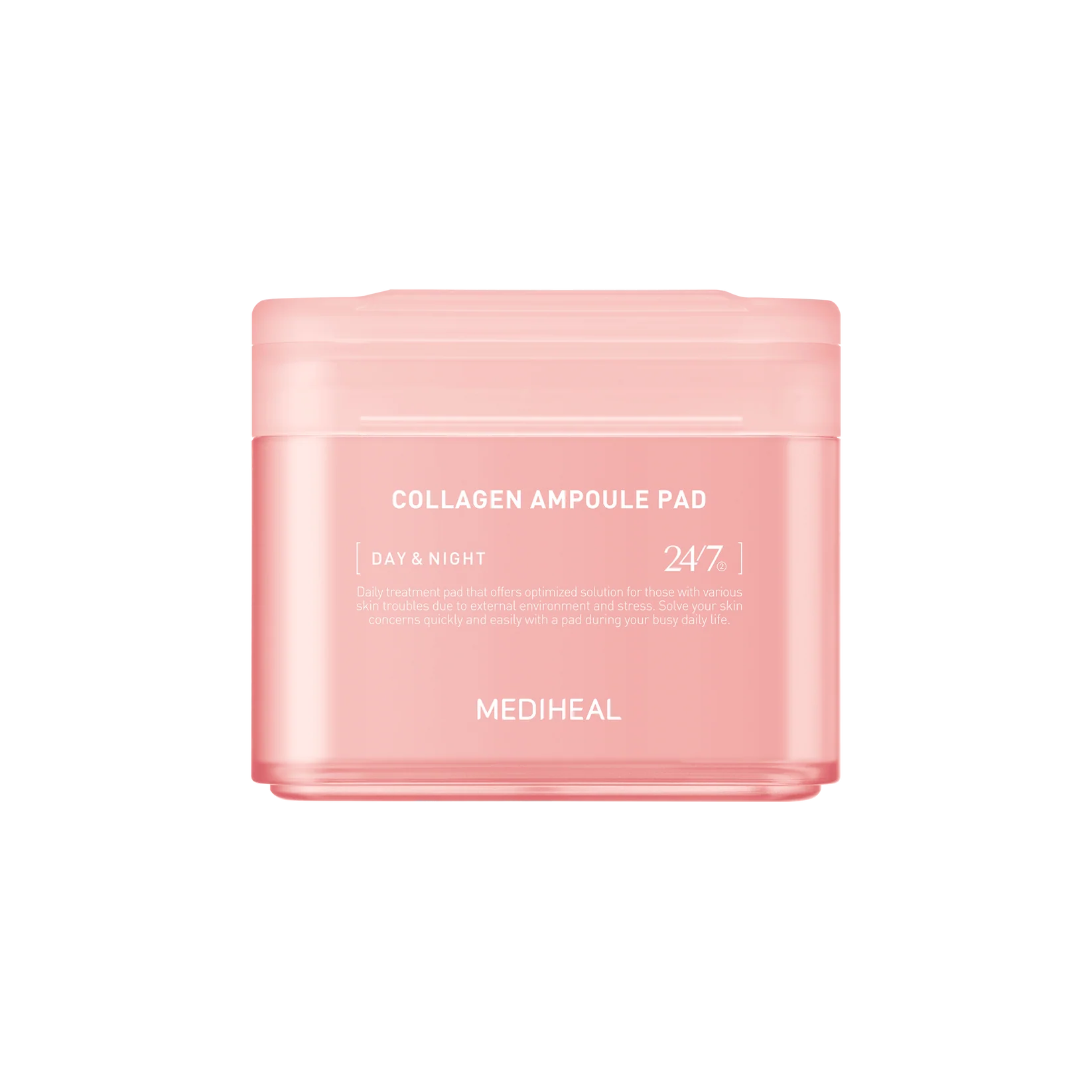 Pink packaging of Mediheal Collagen Ampoule Pad on a white background from Zibuya Official Store