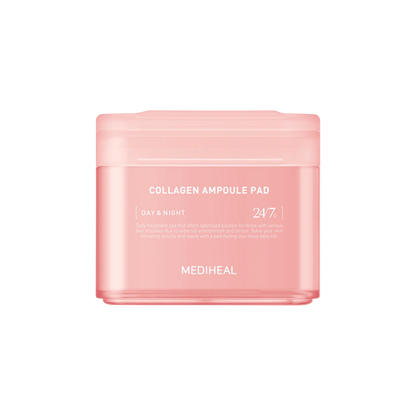 Pink packaging of Mediheal Collagen Ampoule Pad on a white background from Zibuya Official Store