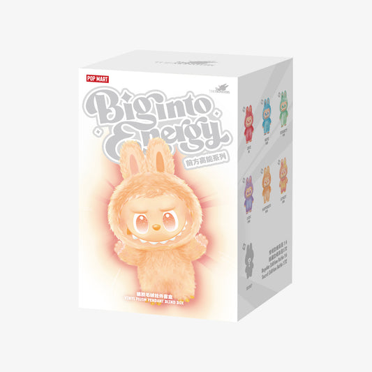 Zibuya Close-up of one sealed vinyl plush blind box from Pop Mart's Big Into Energy series, featuring the main orange bunny monster mascot.
