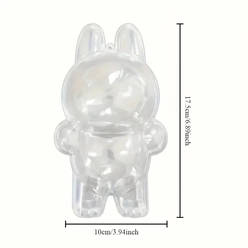 Zibuya clear acrylic standing protective case for Labubu dolls, shown with precise measurements of 17.5 cm tall and 10 cm wide.