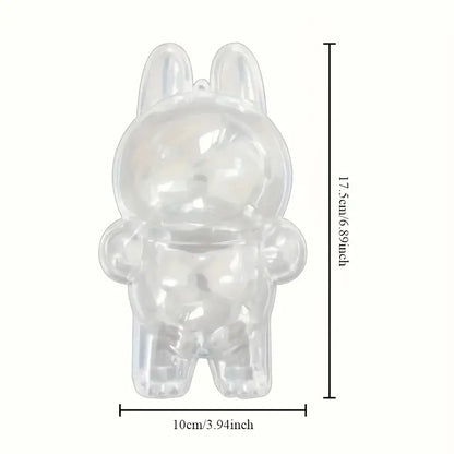 Zibuya clear acrylic standing protective case for Labubu dolls, shown with precise measurements of 17.5 cm tall and 10 cm wide.