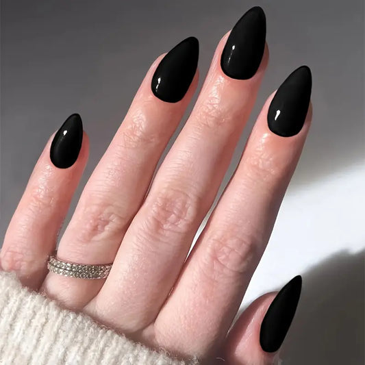 Glossy Black Press On Nails - 24 Pieces