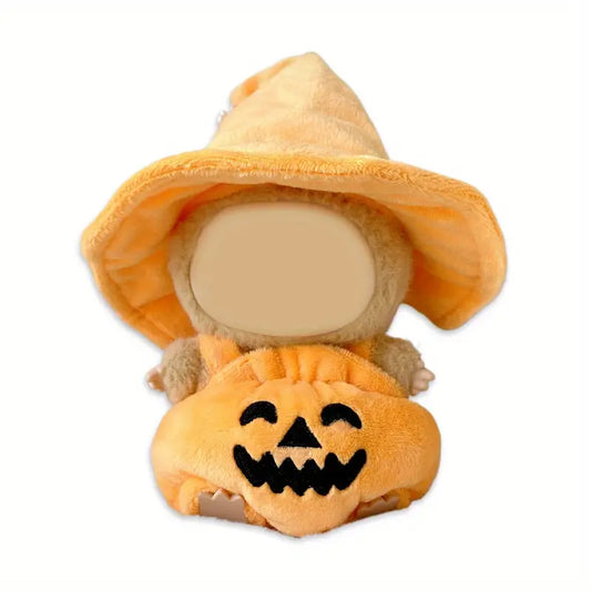 Labubu Halloween Pumpkin Overalls & Witch Hat Plush Outfit - Halloween Theme
